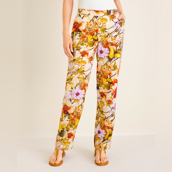 Chico's Pants - NWT Chico’s 💯% Linen Floral-Print Straight-Leg Pants | Size 10
